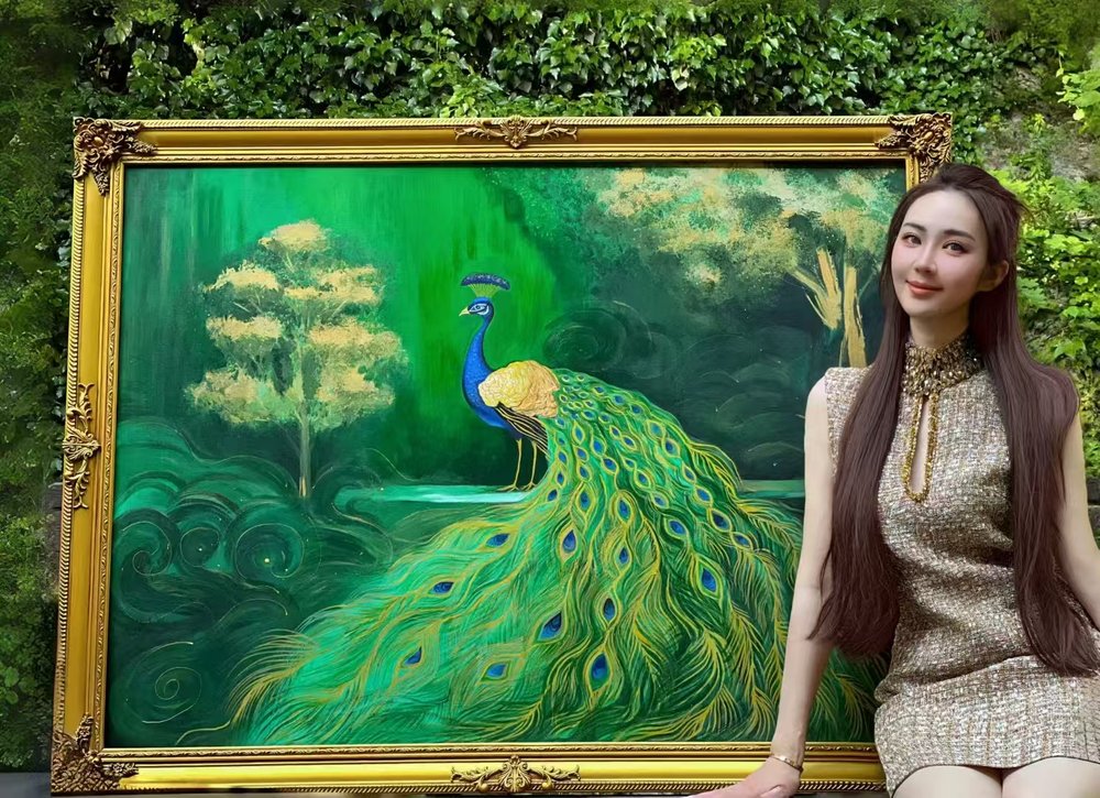 Emerald Peacock with the Artist
